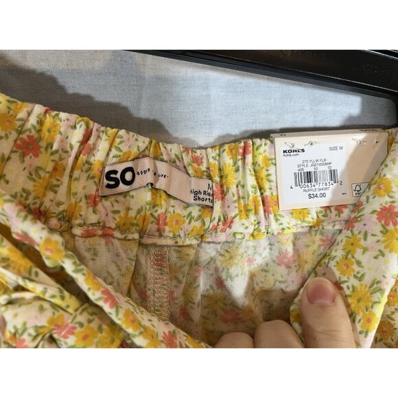 NWT SO Ruffle Shorts Yellow Floral High Rise Medium Tie Front - Picture 3 of 5